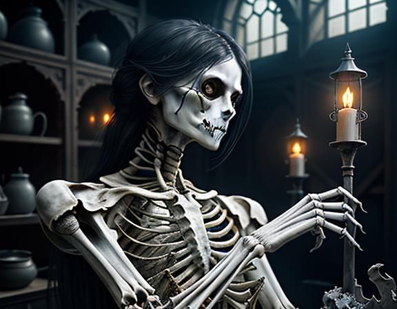 Furry Skeleton Cleans Bones in Dark Fantasy Workshop
