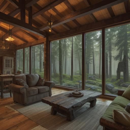 Man Building Log Cabin: Impasto Landscape Painting