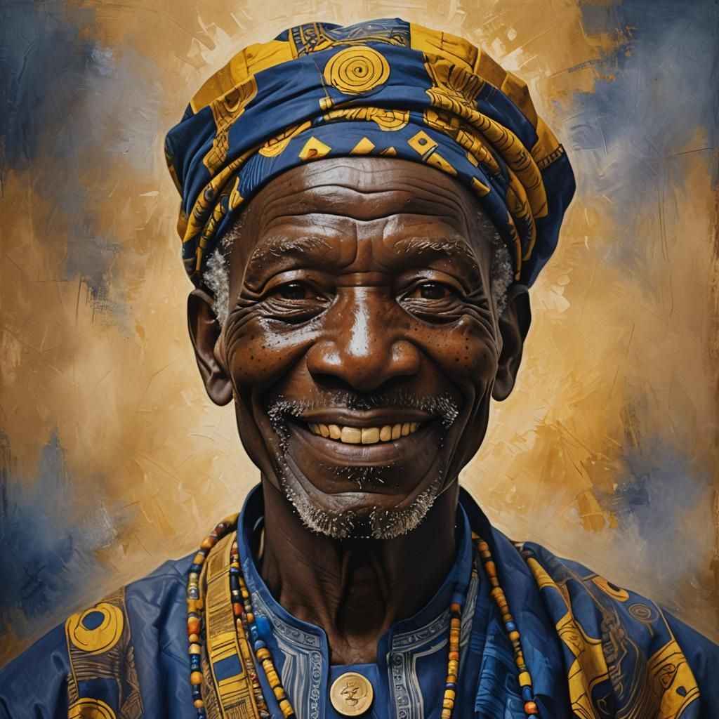 Vibrant Portrait of Elderly Nigerian Man, Art Nouveau