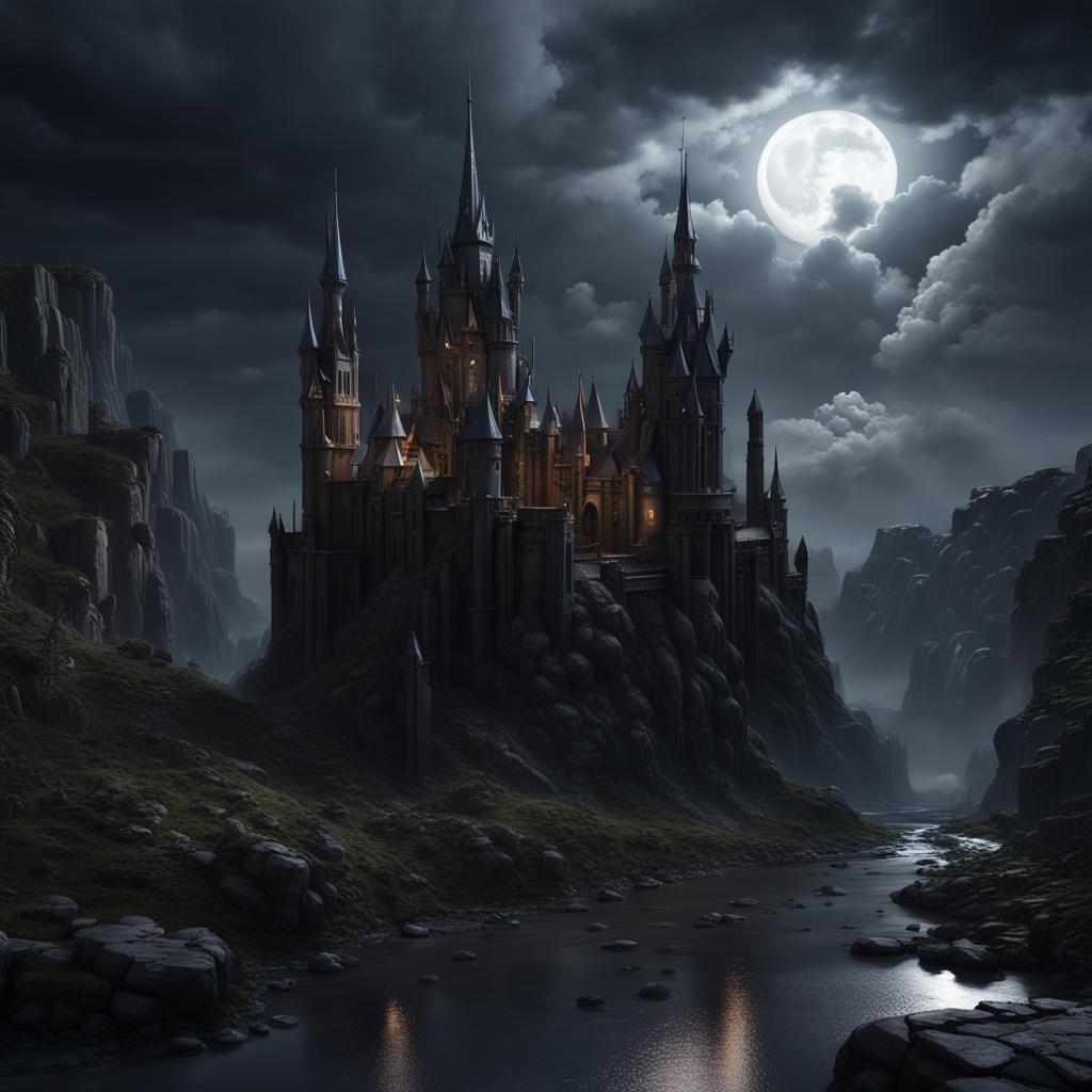 Onyx Fortress Overlook: Detailed Matte Painting