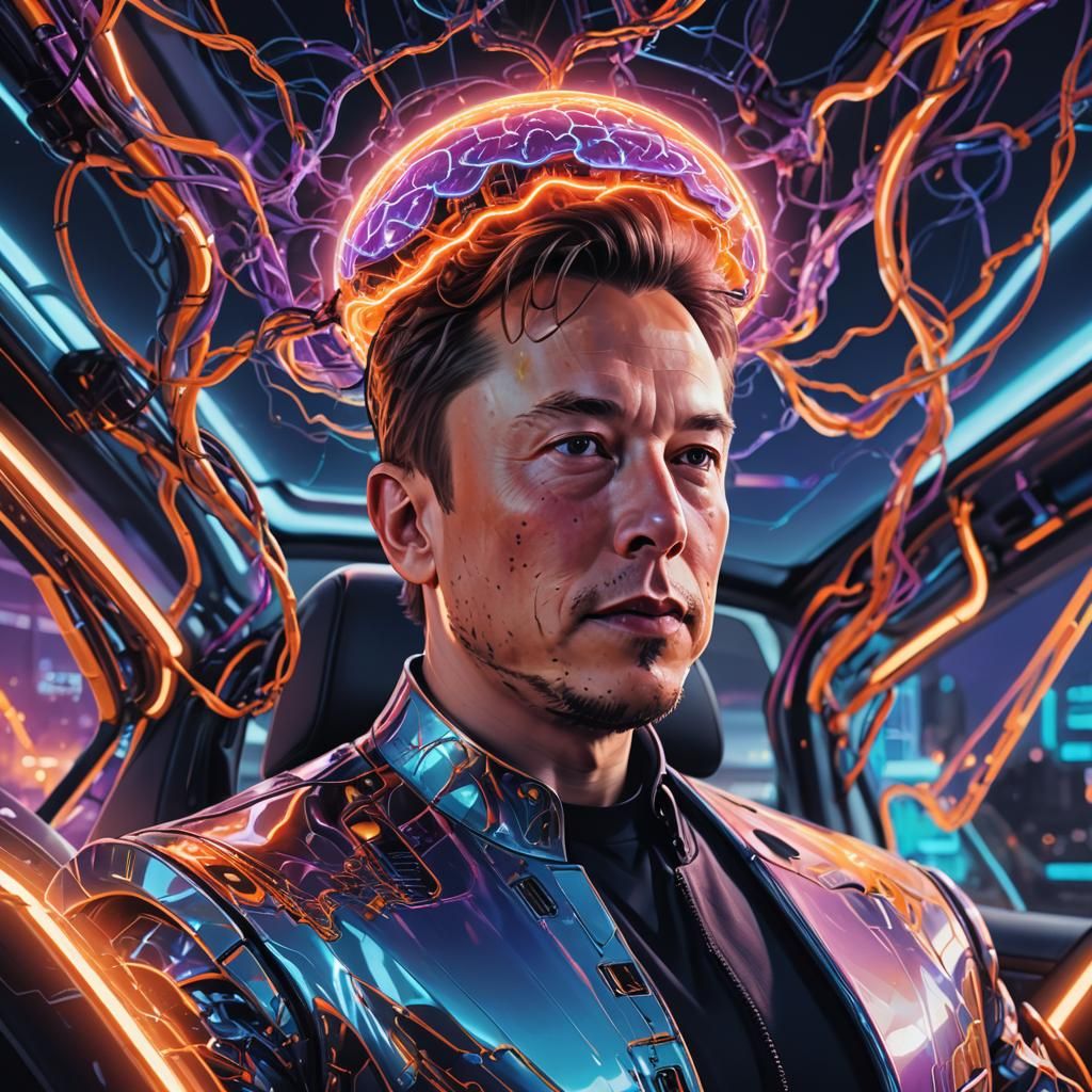Elon Musk Cyberpunk Concept Art in Robotic Car
