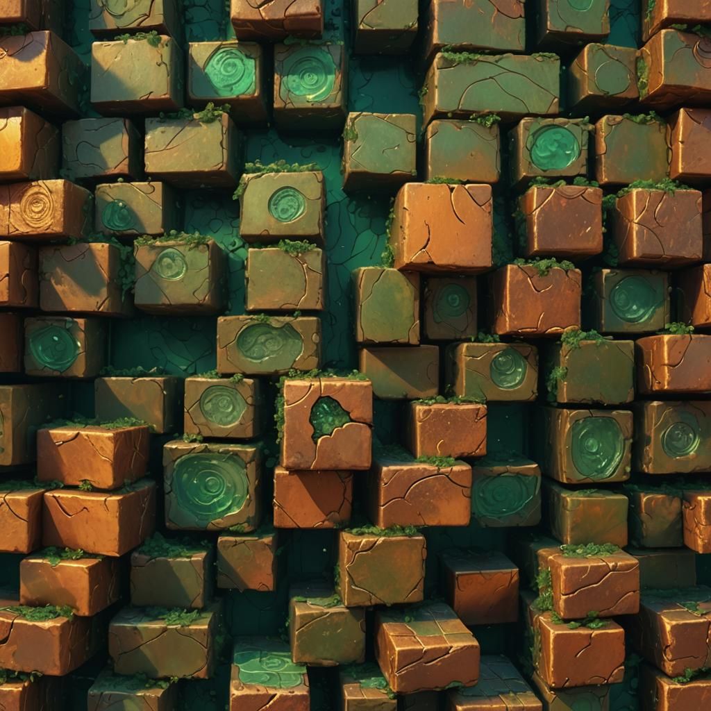 Emerald Sky Copper Brick Structure in Fantasy Art