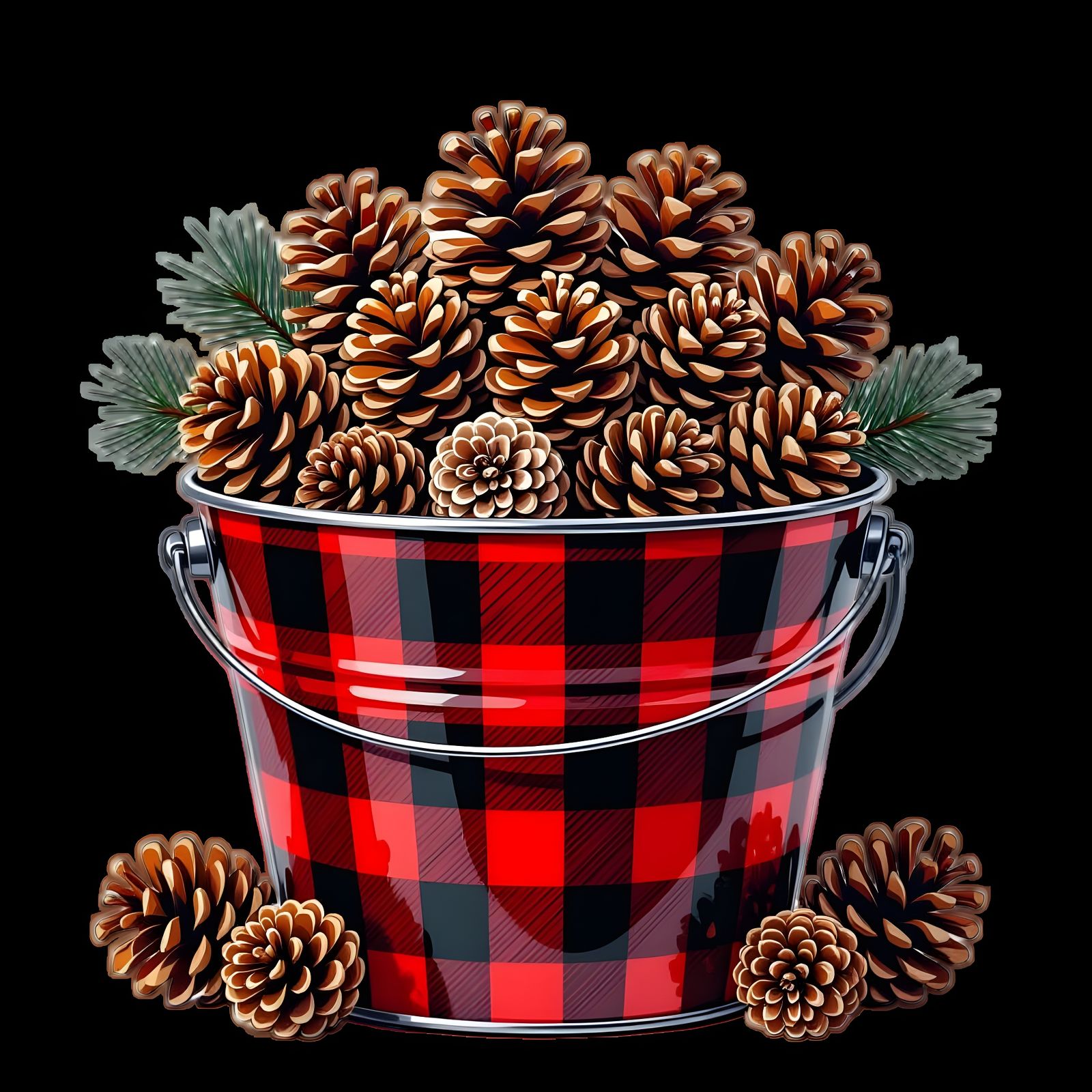 Plaid Bucket Full of Pine Cones, Highly Detailed Digital Art