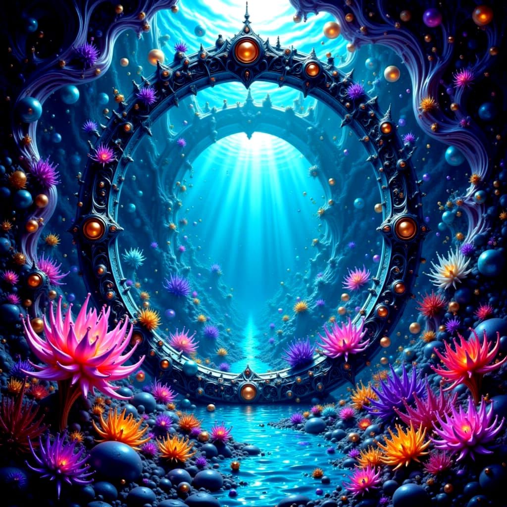 Underwater Cosmic Keyhole Portal with Fantasy Elements