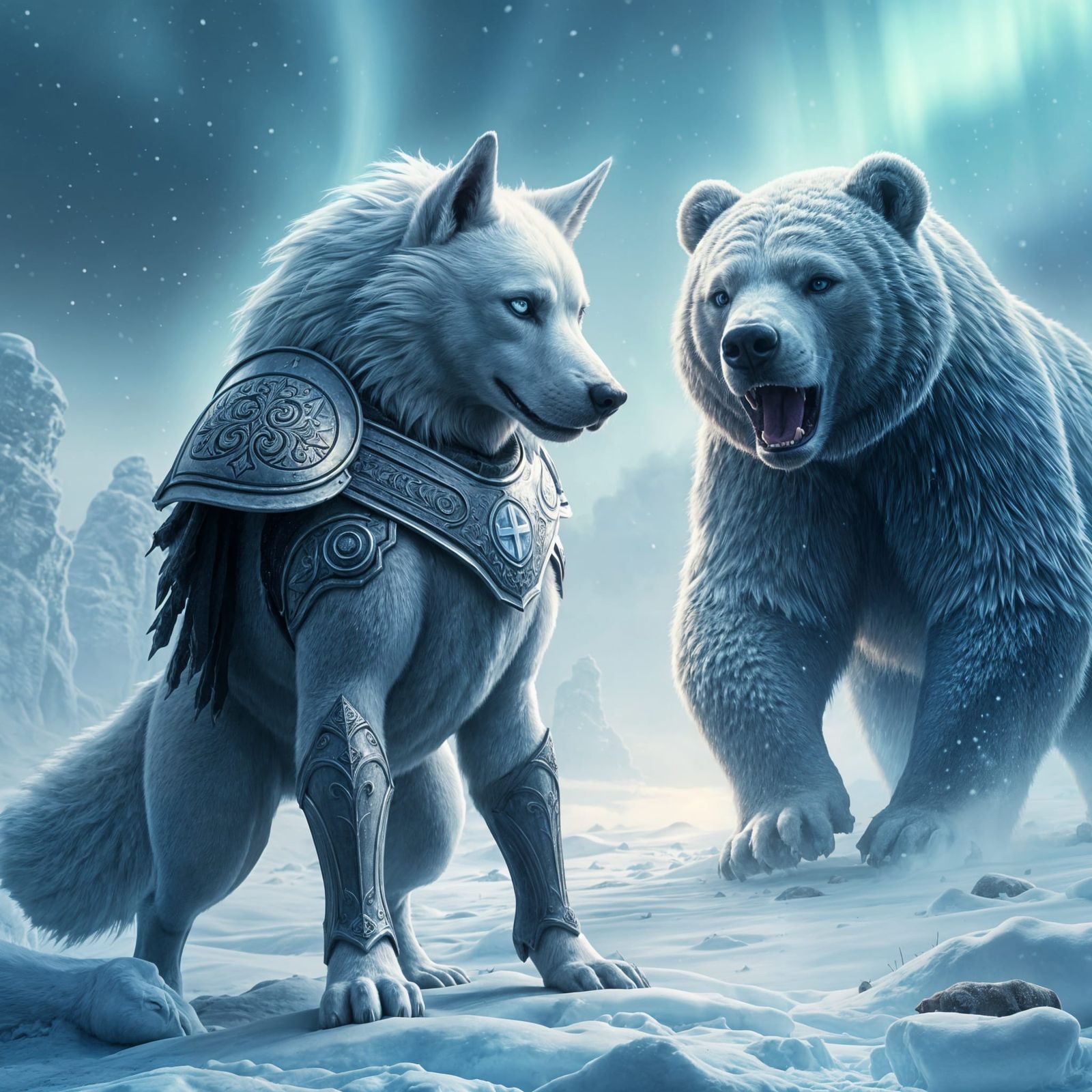 Ethereal Crusader vs Winter Beast in Frosty Landscape