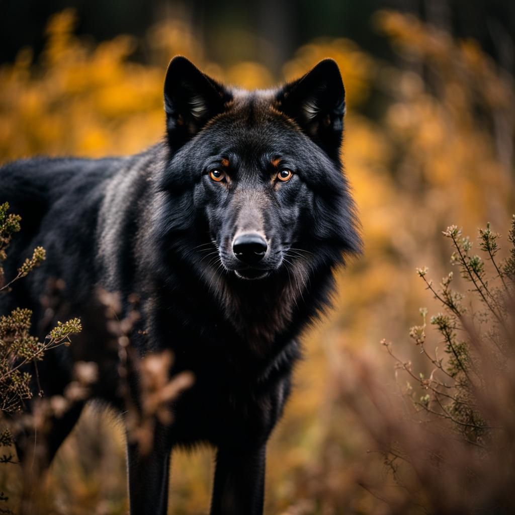 Black Wolf Portrait in Soft Lighting