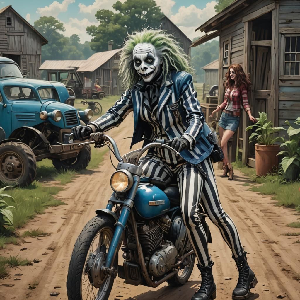 Girl Biker Dances with Beetlejuice
