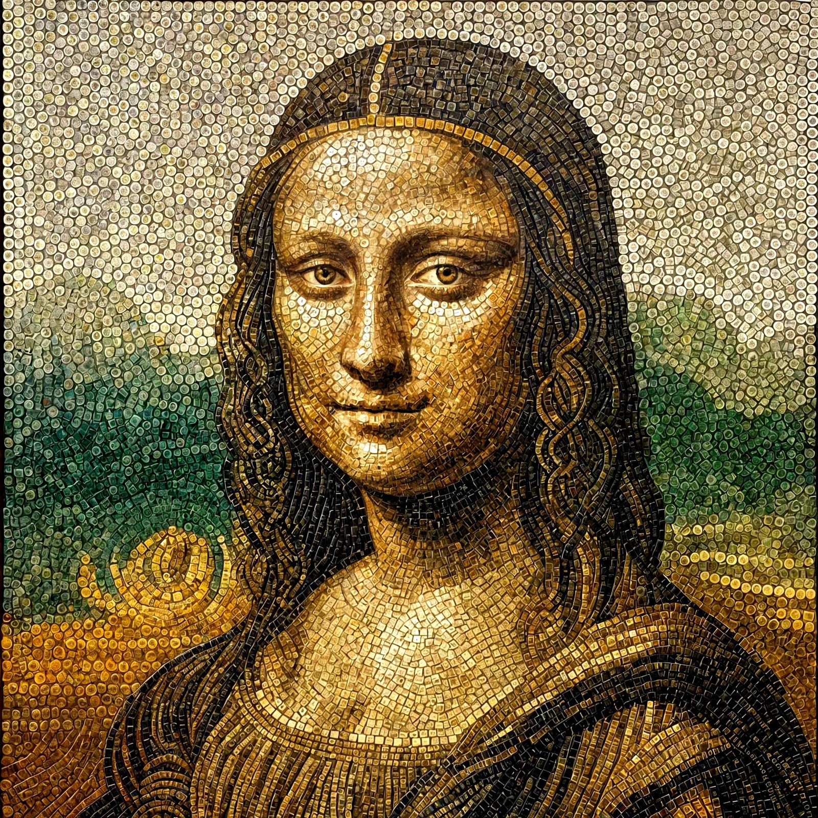 Mona Lisa Mosaic Portrait Crafted from Coins