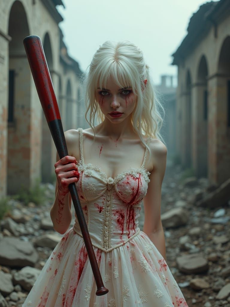 Post-Apocalyptic Bride with Bloody Baseball Bat