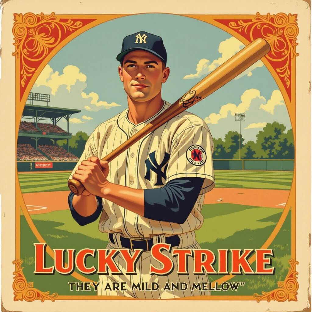 Vintage Baseball Player on Lucky Strike Card