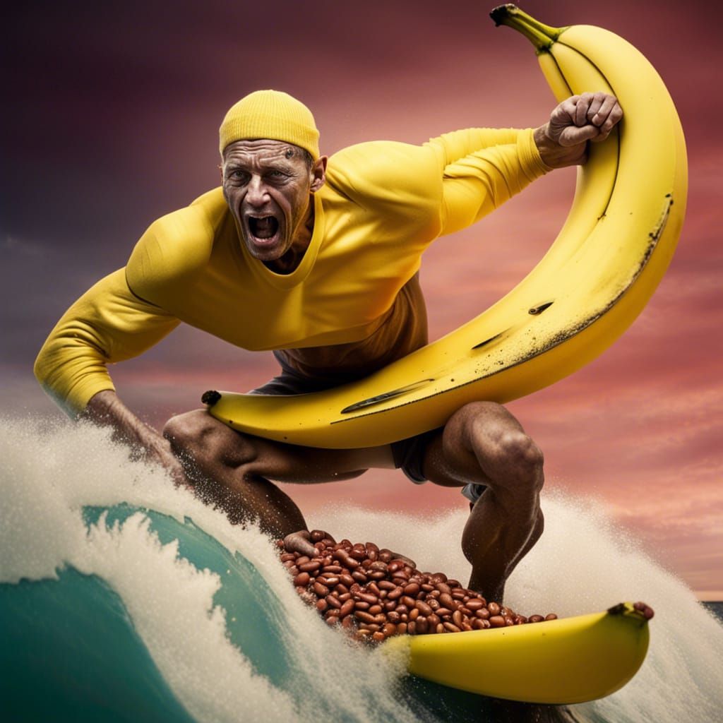 A Banana Bodybuilder Surfing on a Turbulent Sea of Pork and Beans IV