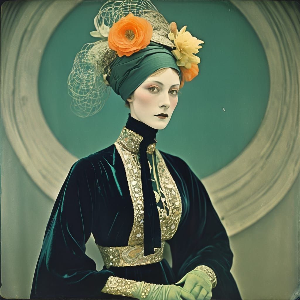 Woman in Avant Garde Fashion as Autochrome Photo