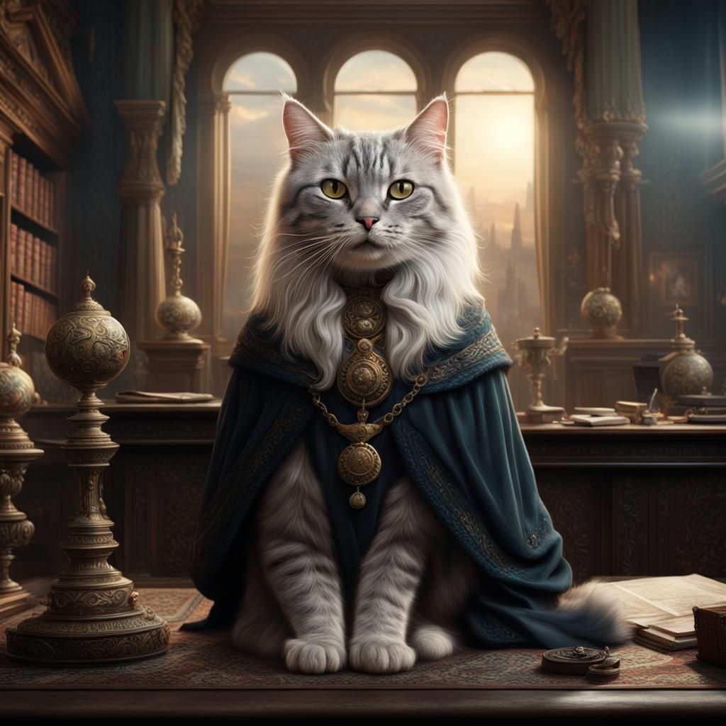 Elderly Cat Judge: Epic Digital Painting