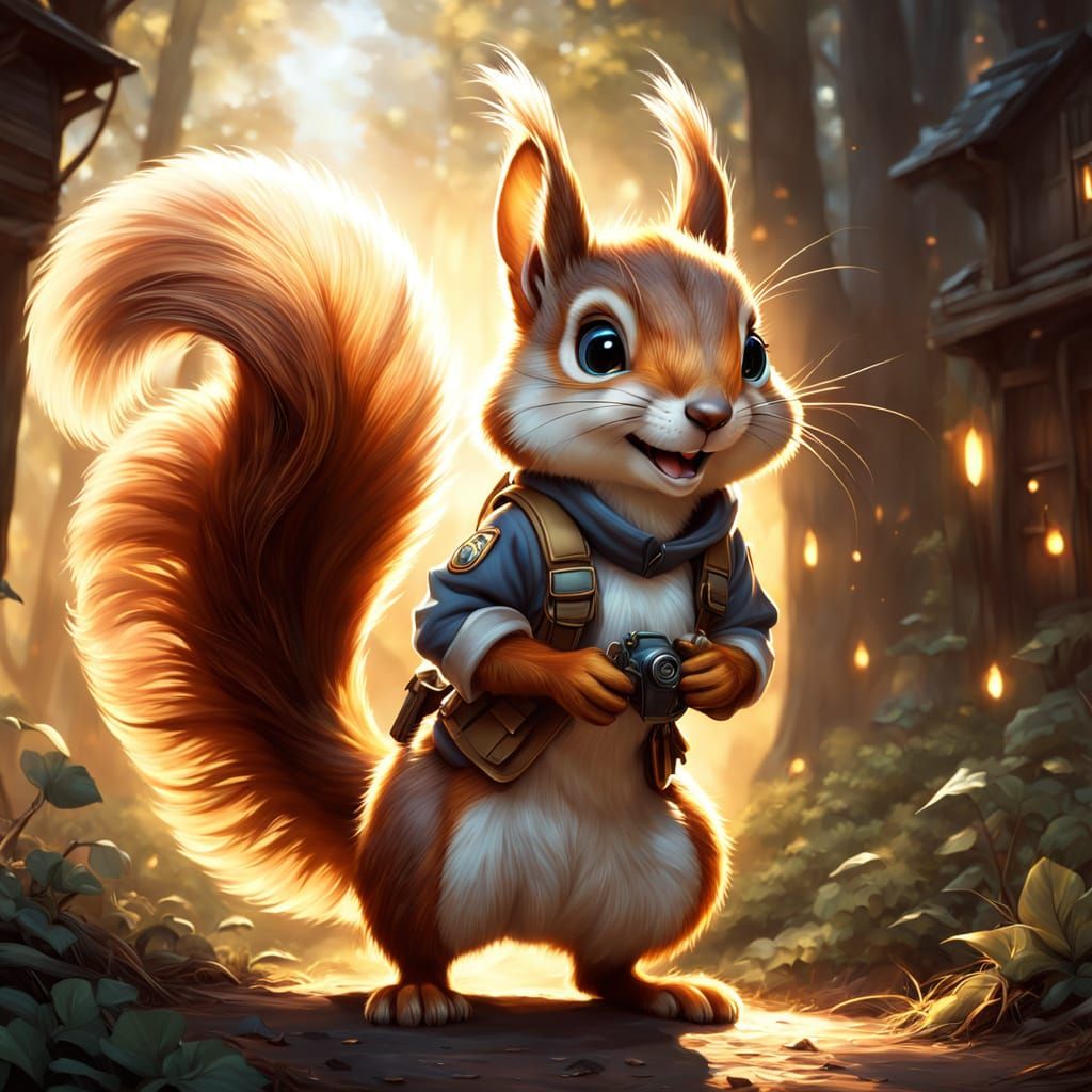 Mischievous Squirrel with Grenade in Manga Style