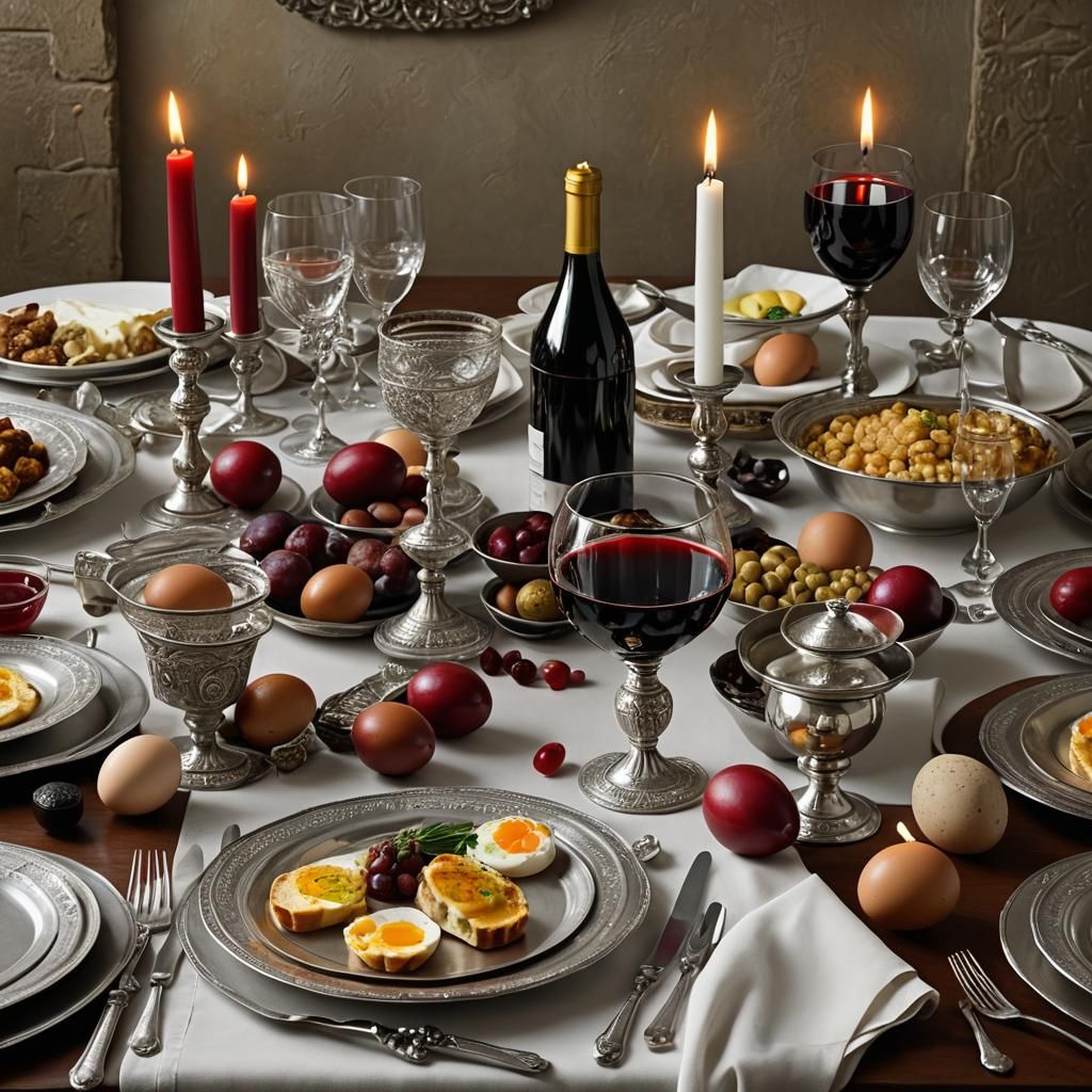 Passover Seder Meal with Matzah and Wine