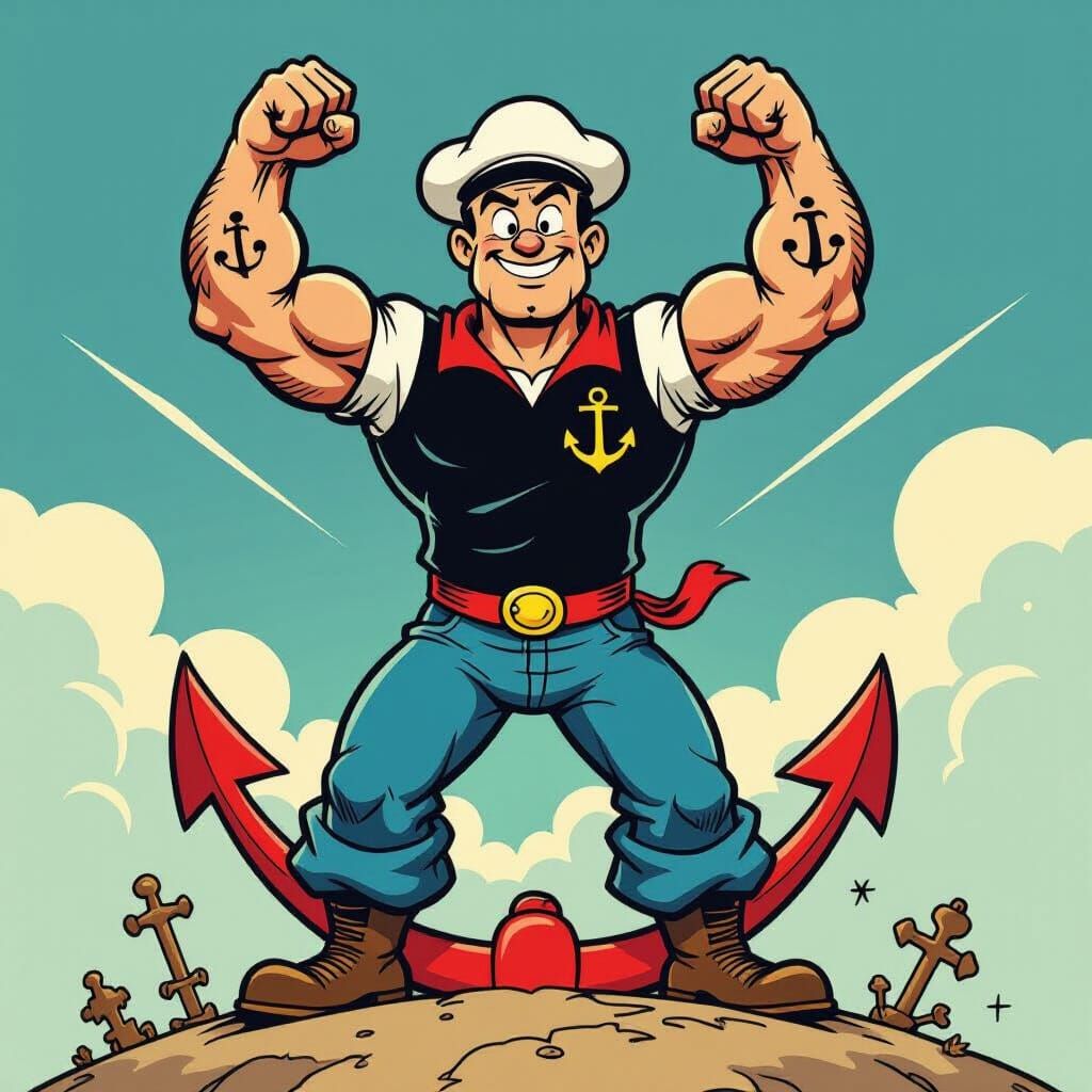 Popeye the Sailor in Vibrant Comic Art Style