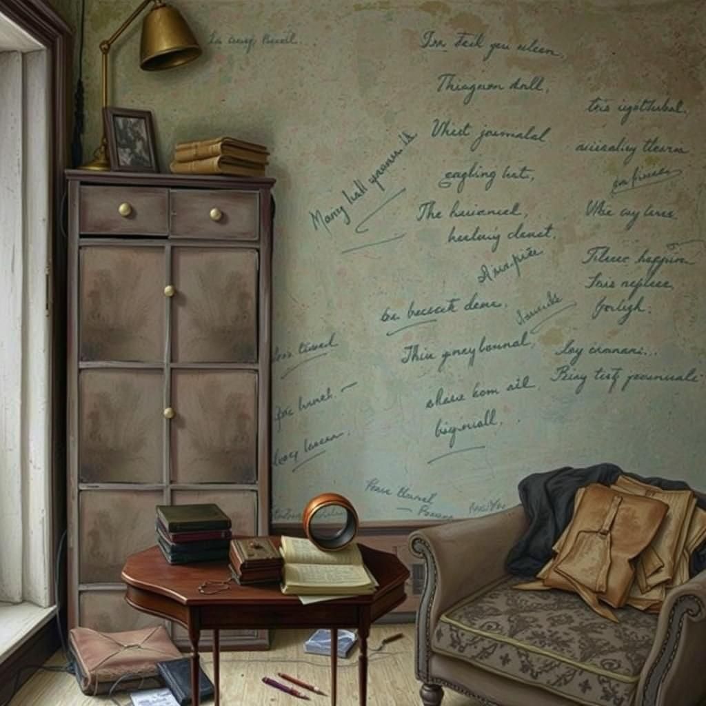 Melancholic Woman at Desk in Cinematic Digital Art