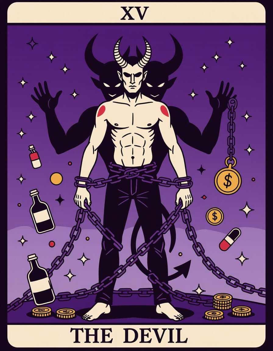 The Devil: Minimalist Tarot Card Illustration