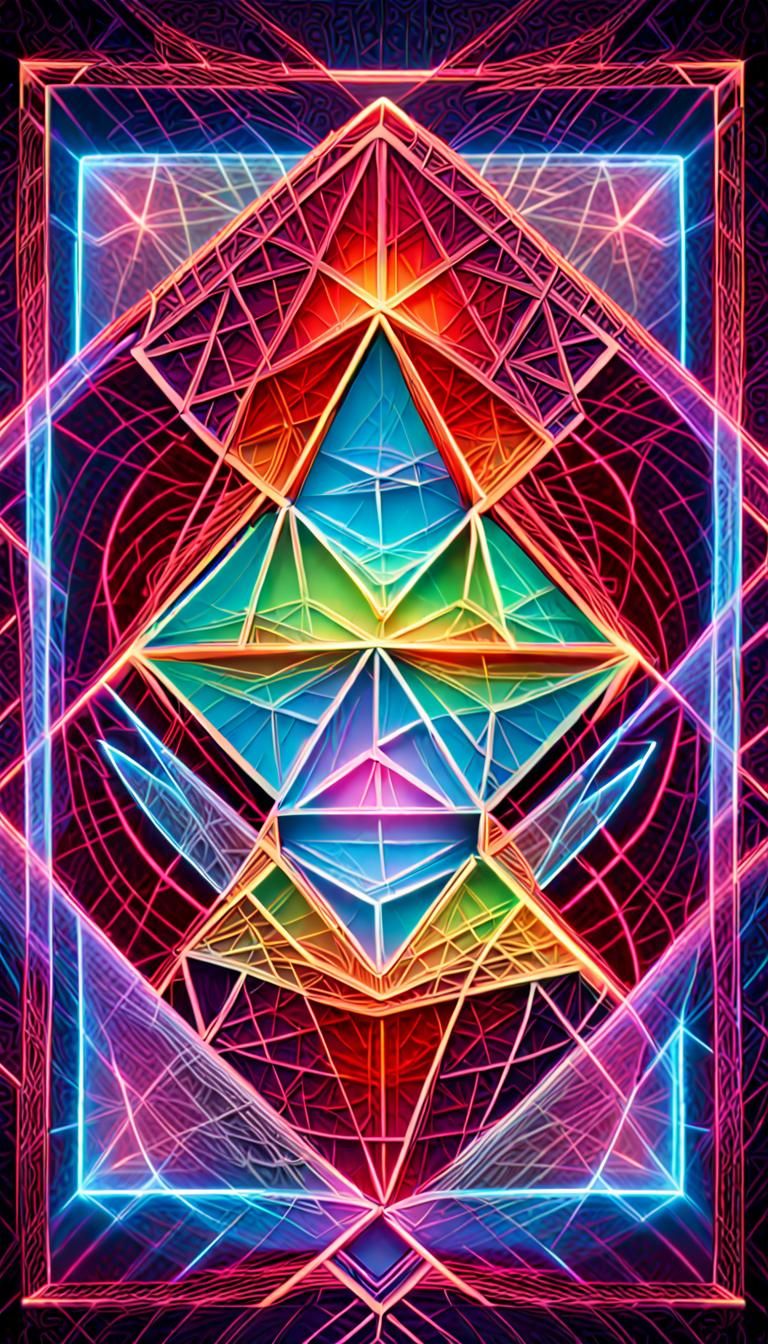 Sacred Geometry Symbol with Neon Iceland Spar Crystal