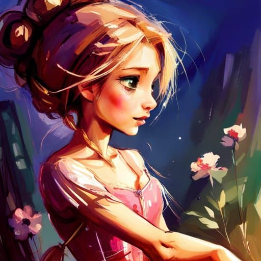 Rapunzel in Pink Dress: Digital Art Portrait