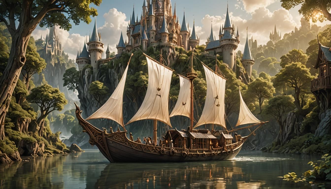 Ornate Elven Boat on Serene River