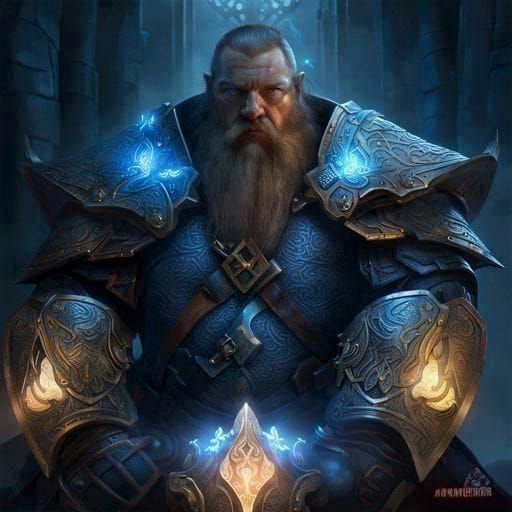 Dwarf Paladin in Mithril Armor with Glowing Runes