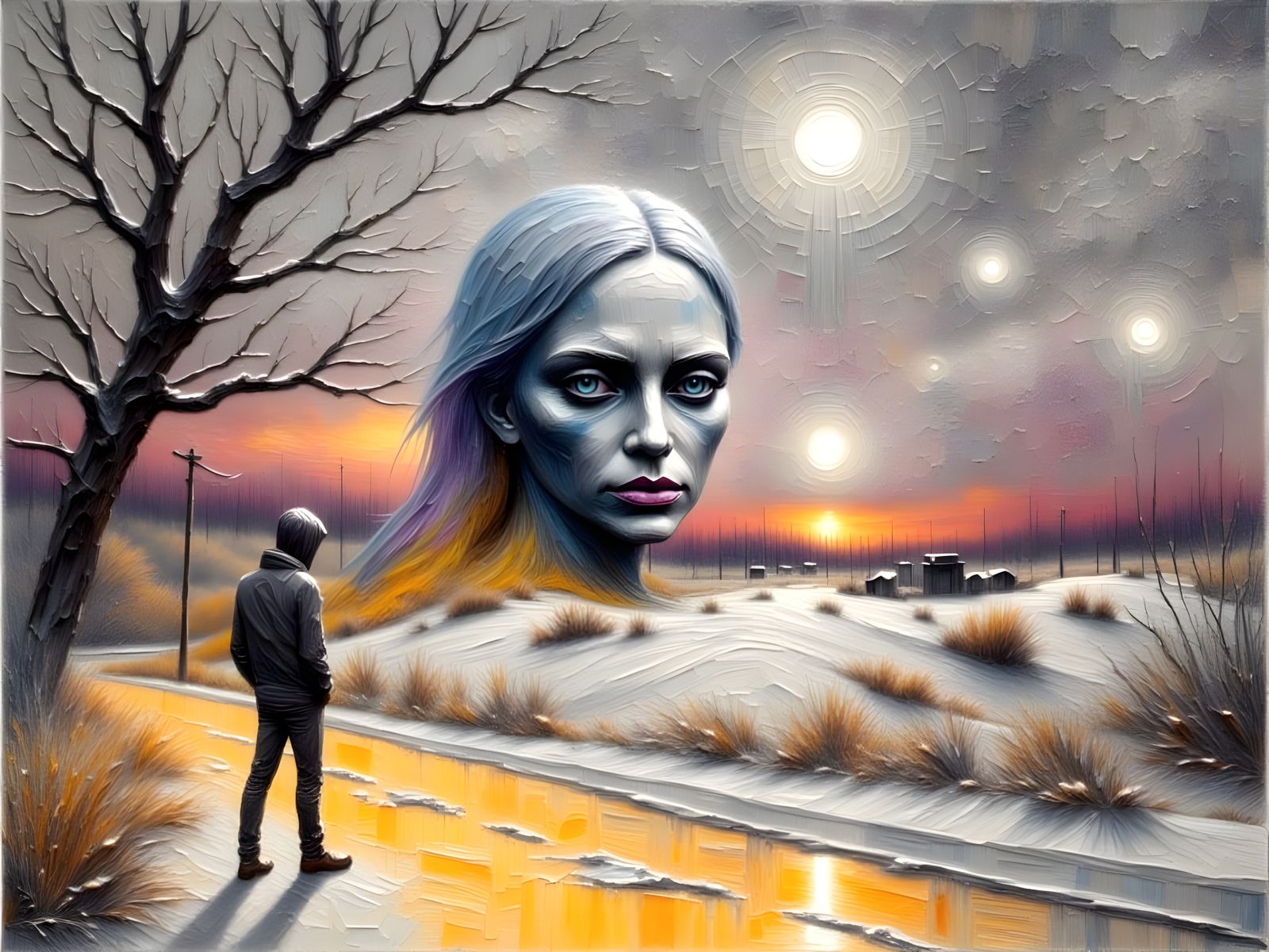 Eerie Ghost Leaves Mining Town in Impasto Style