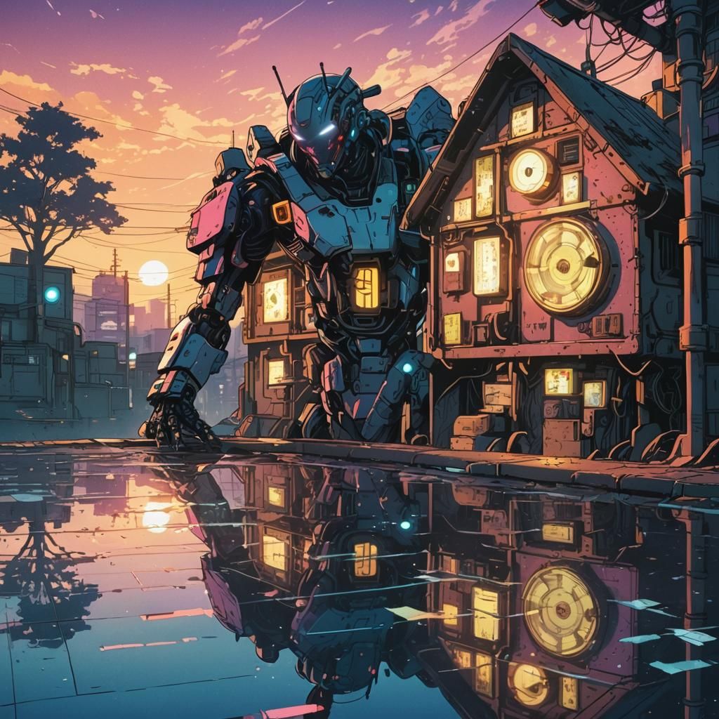 Cyberpunk Robot Assassin in Studio Trigger Style