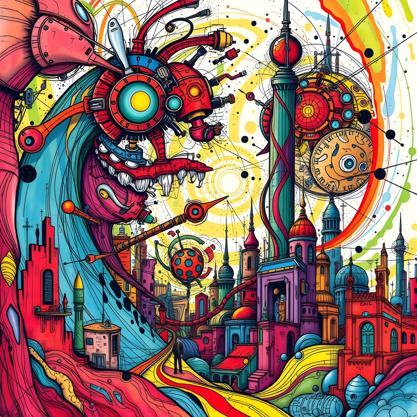 Surreal Science Fiction Doodle Landscape in Hyper-Detailed G...