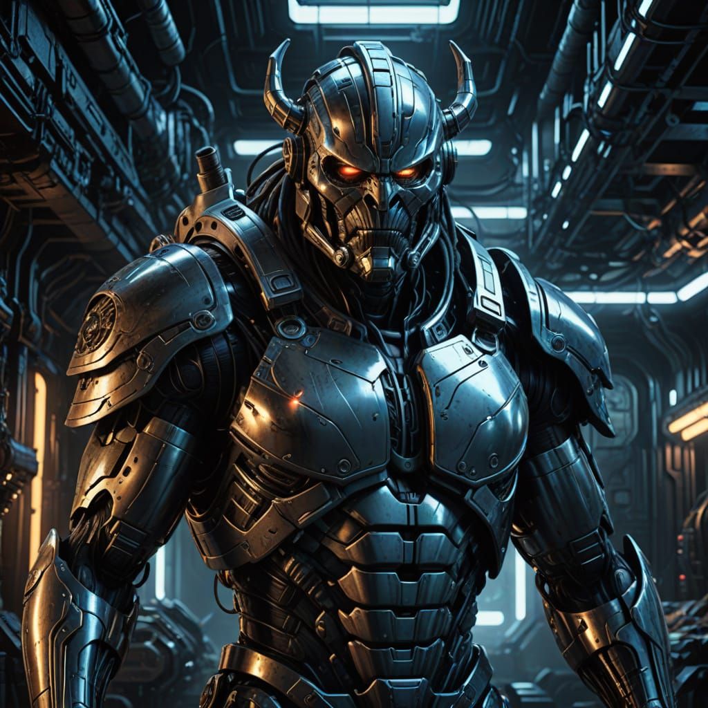 Cybernetic Barbarian Warrior in Dystopian Wasteland