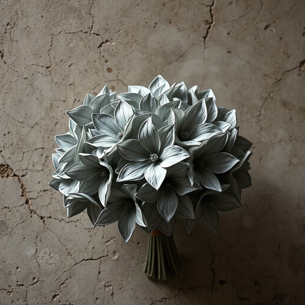 Grey Plaster Flowers on Concrete Wall in Hyperrealistic Styl...