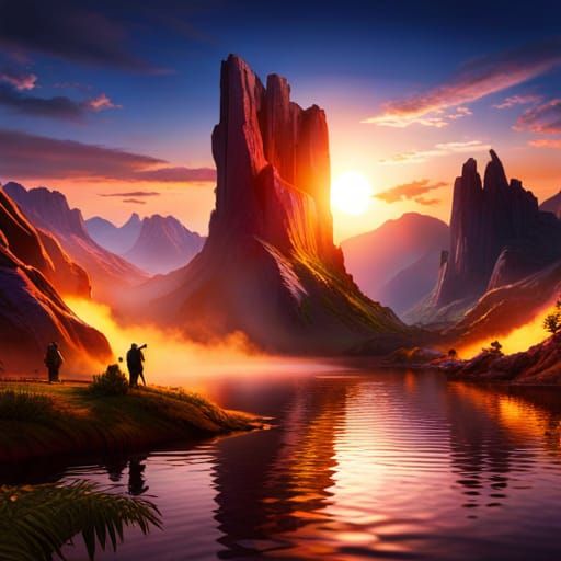 Elephant in Lake of Fire: Detailed Digital Painting