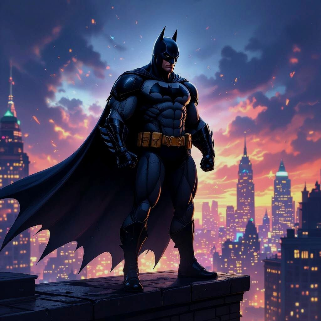 Batman's Muscular Figure on Rooftops in Dramatic Splash Art ...