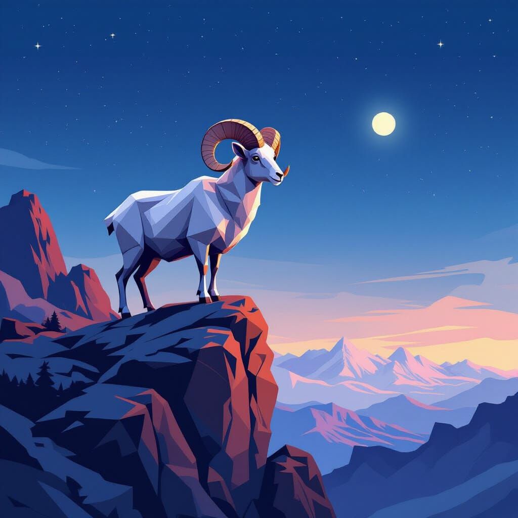 Bighorn Sheep in Origami Papercraft Style