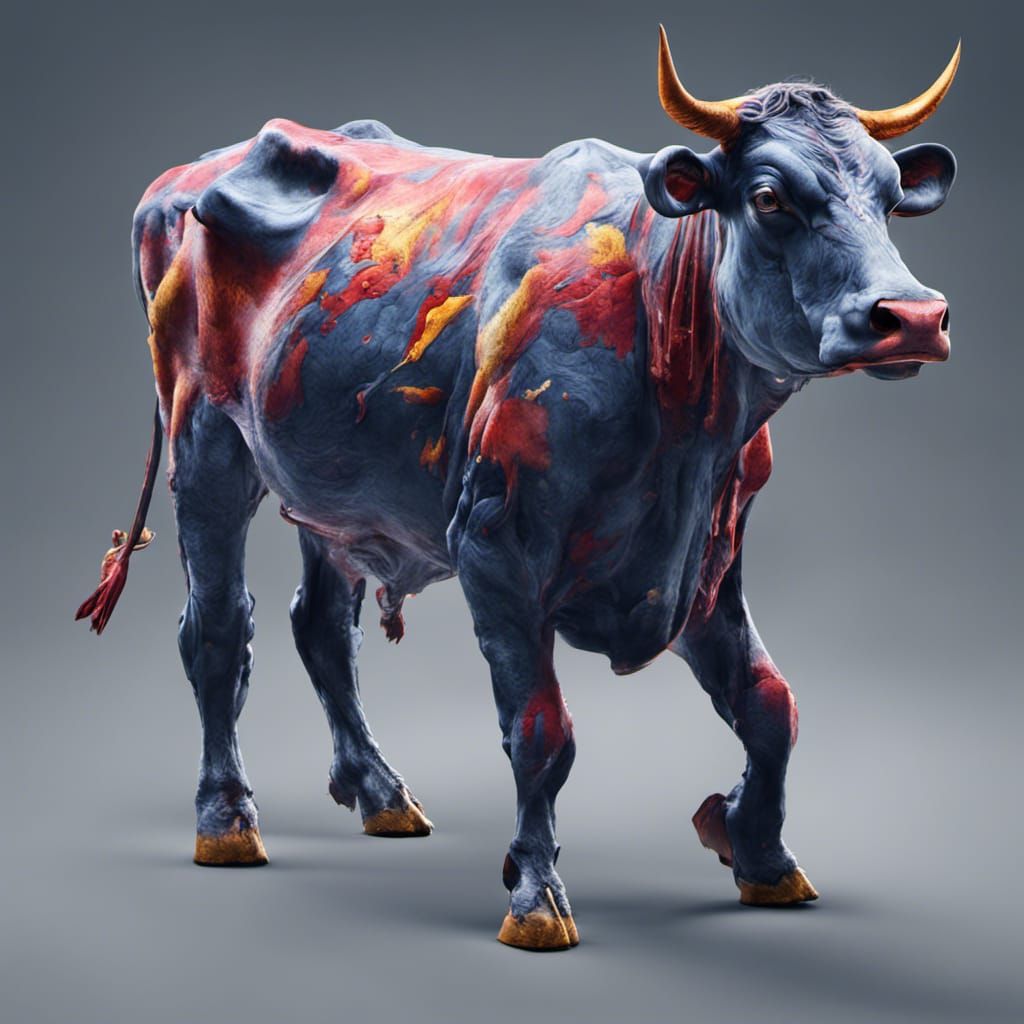 Fantastical Redbull Cow in Detailed Matte Painting