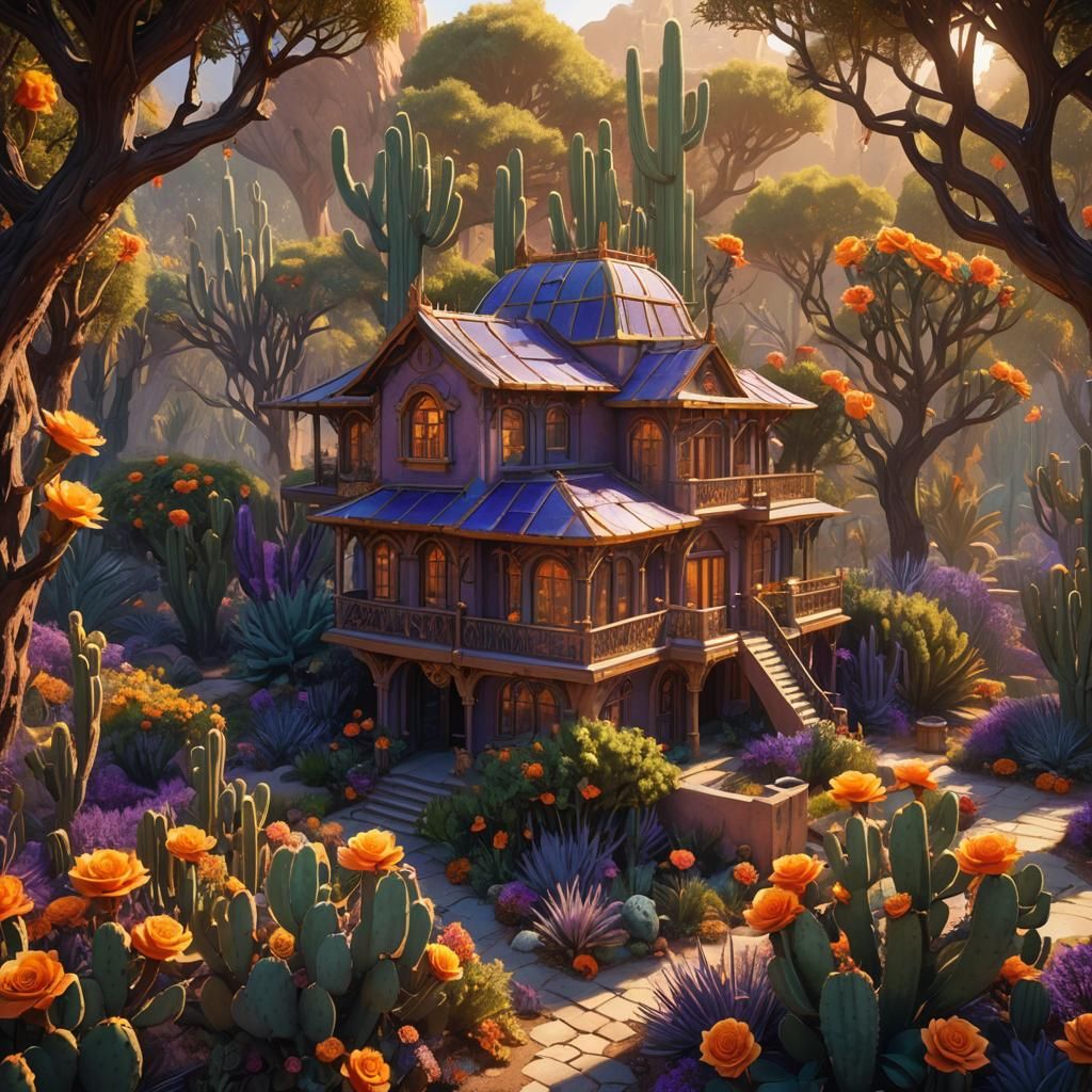 Cactus House with Roses and Orange Trees