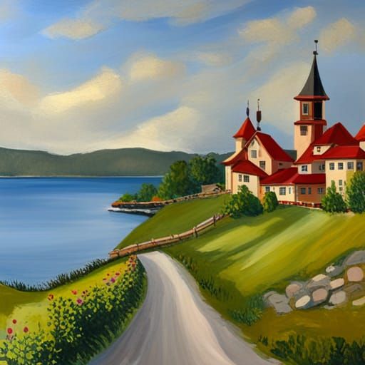 Gouache Painting of a Swedish Scene