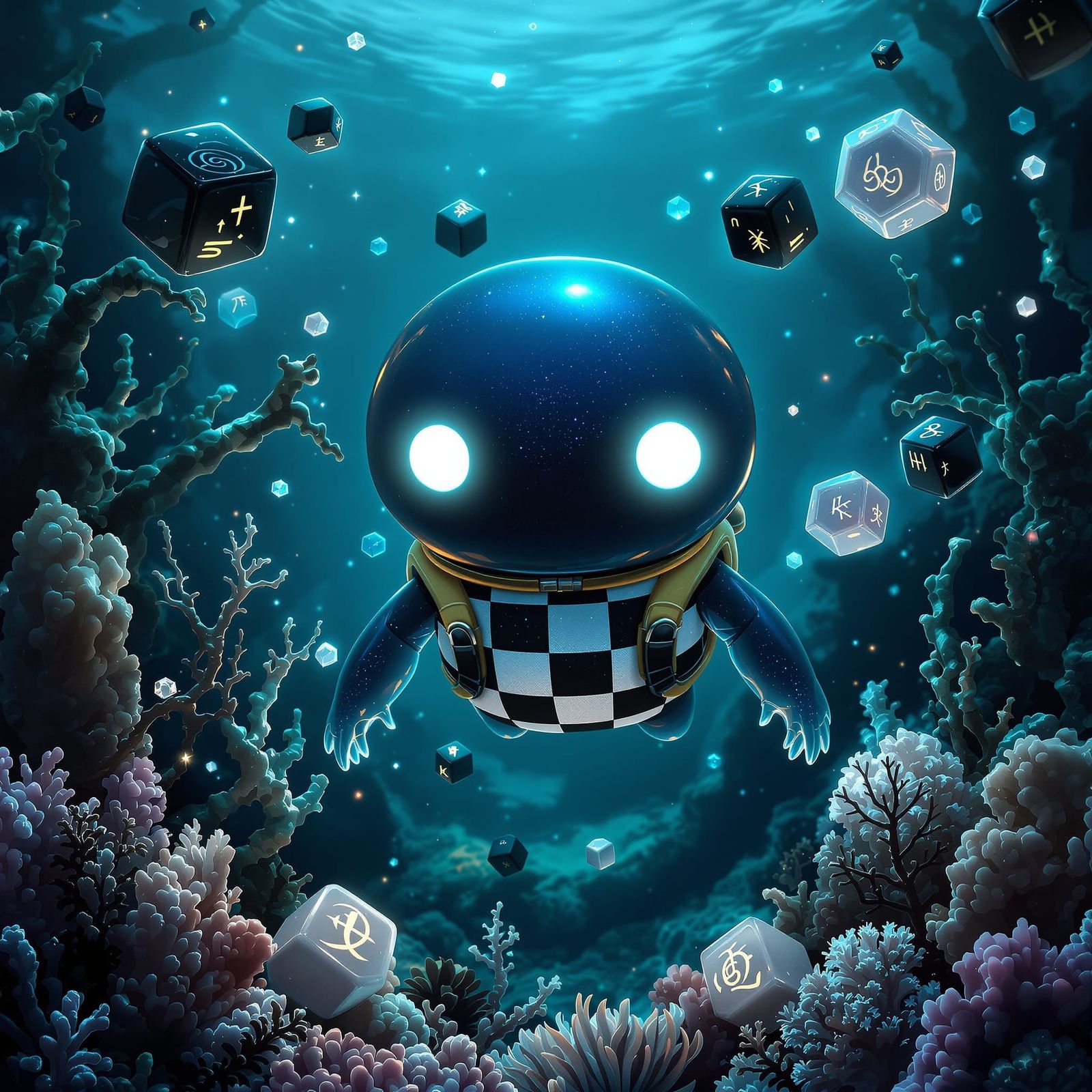 Dreamlike Amphibious Being in Submerged Alien Reef