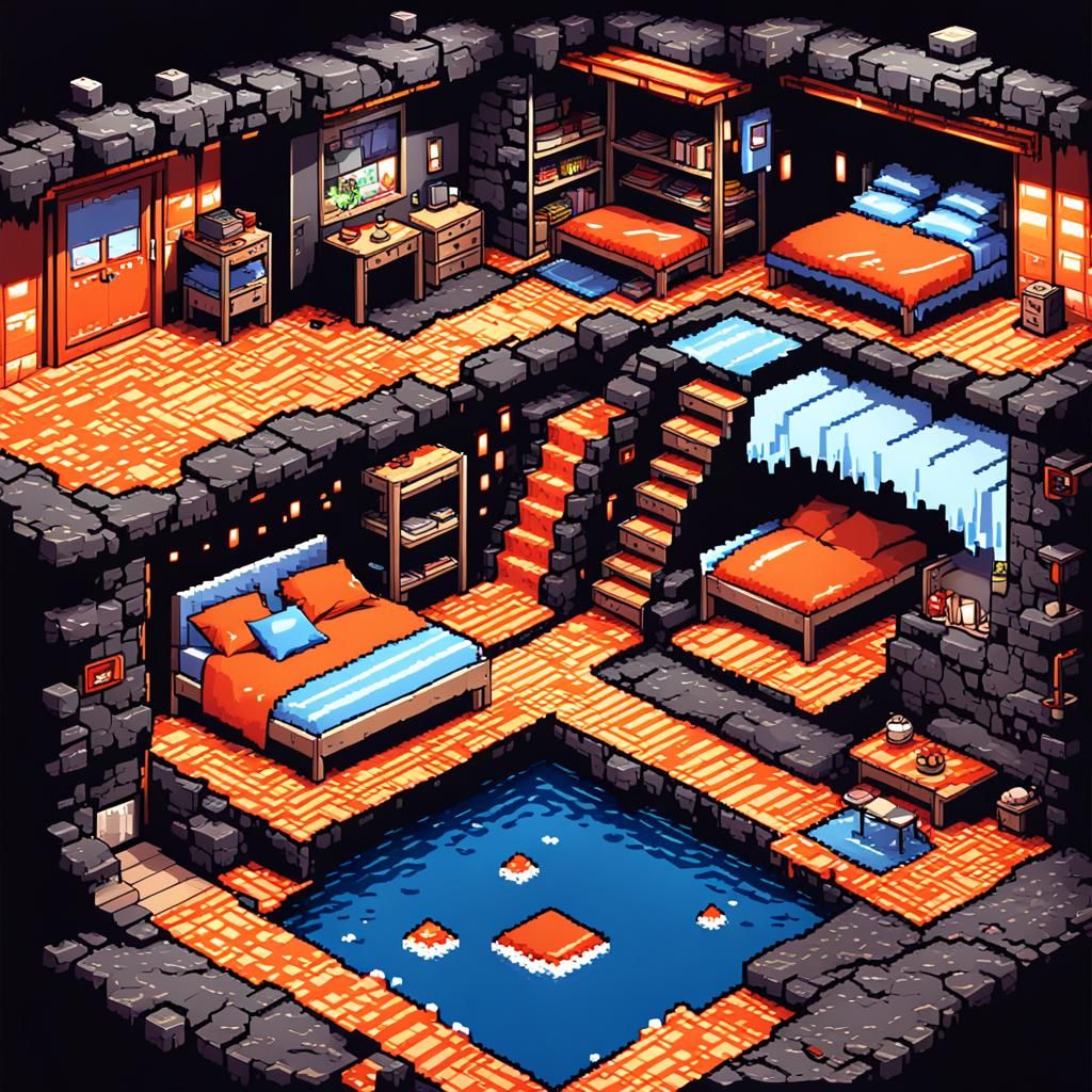 8-Bit Bedroom Inside Volcanic Lava Ducts