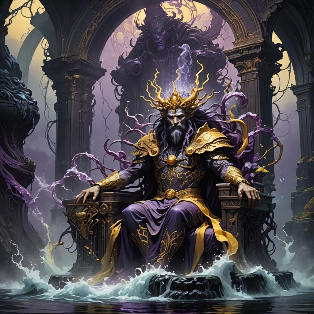 Hydro God in Art Nouveau-Inspired Dark Fantasy