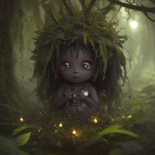 Mystical Forest: Baby Voodoo Doll in Dark Fantasy Art