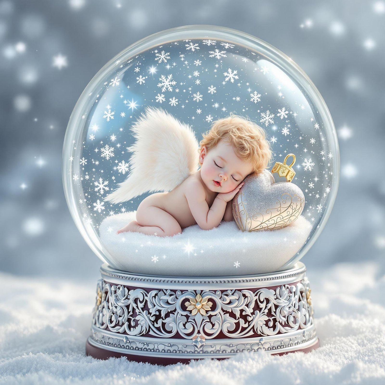 Angel in Snow Globe, Whimsical Winter Wonderland Scene