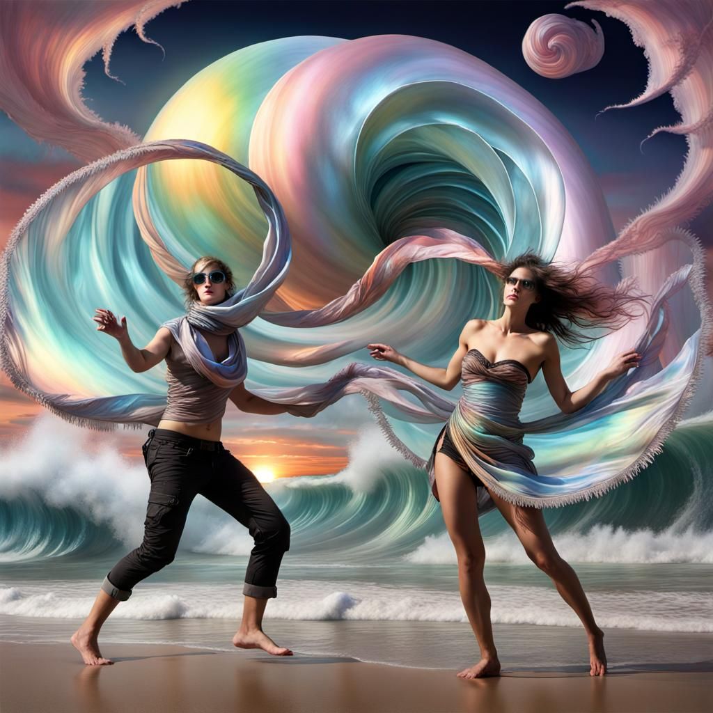 Silk Scarf Tornado on Alien Beach in Atompunk Style