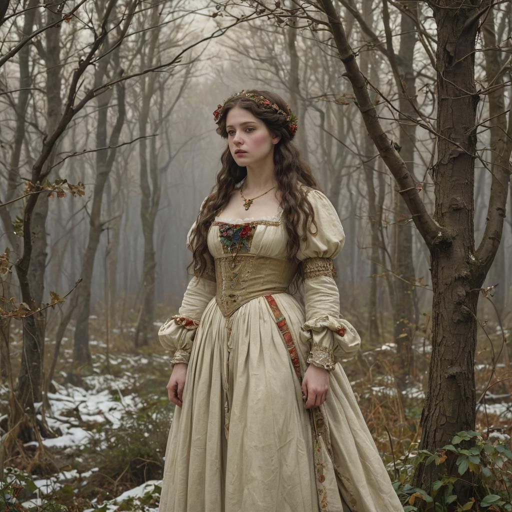 Snow White in Pre-Raphaelite Art Nouveau Style