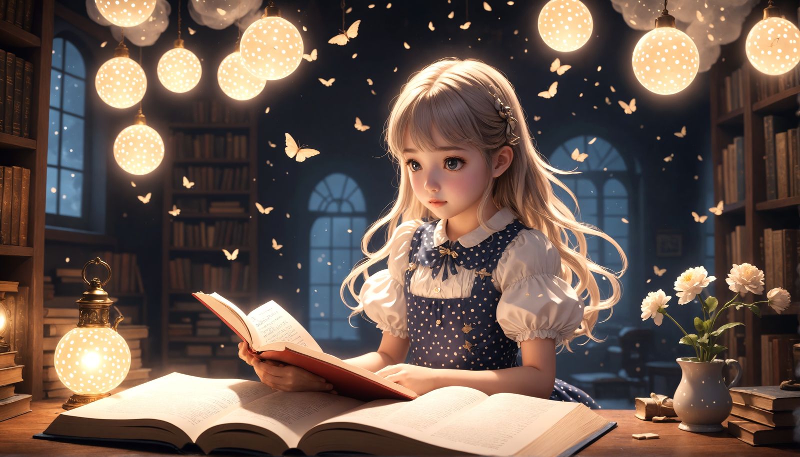 Enchanted Reader: A 3D Anime Fantasy Scene
