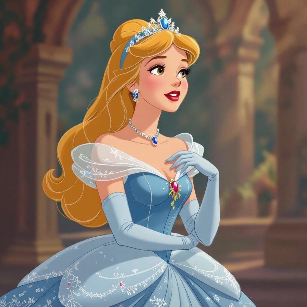 Disney Princess Gazing in Wonder, Classic Animation Style
