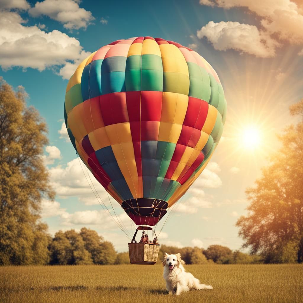 Vintage Hot Air Balloon with Animal Passengers