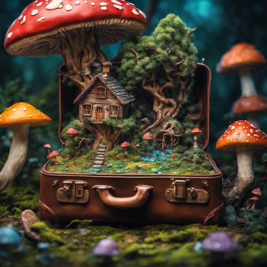 Magical Mushroom Forest Diorama in Steampunk Style