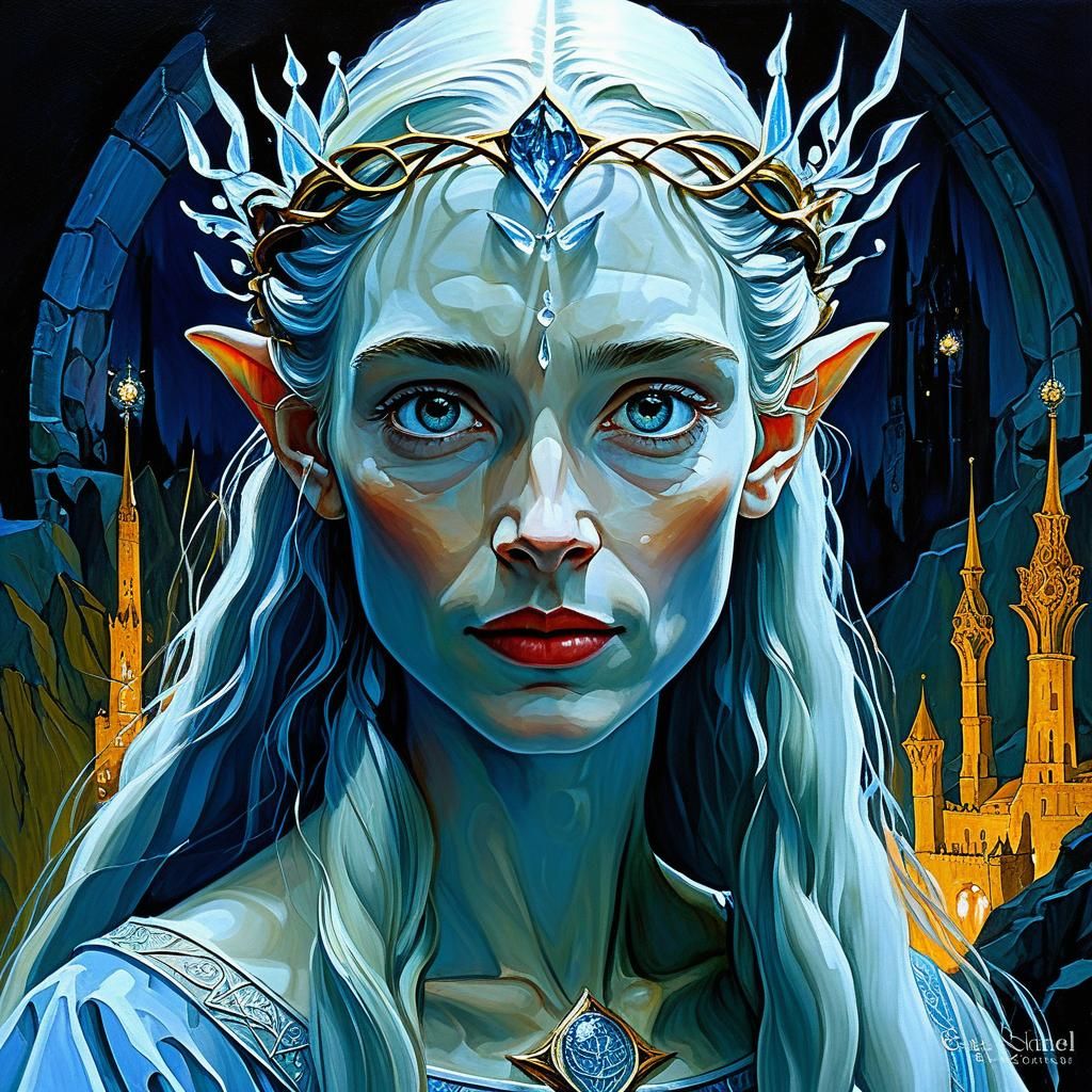 Galadriel and Barad-Dûr as Expressionist Oil Painting