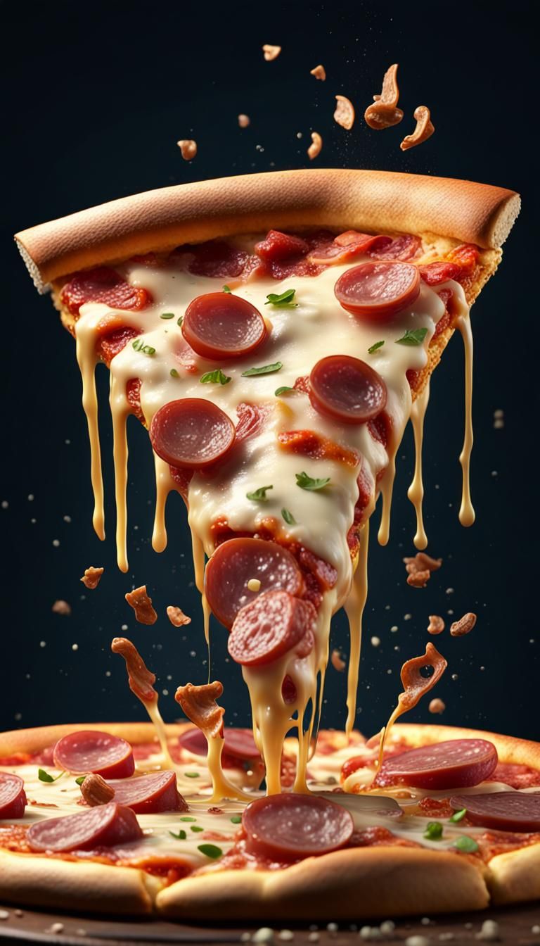 Flying Pizza Slice with Melting Cheese, 8K